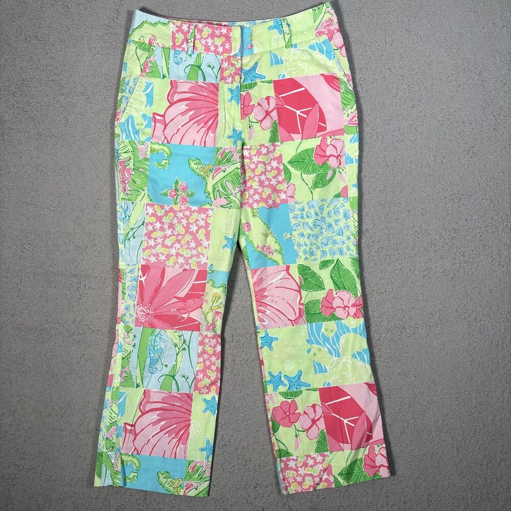Lilly Pulitzer Womens 4 Patchwork Tropical Floral Sea Turtle Crop Pants Multi